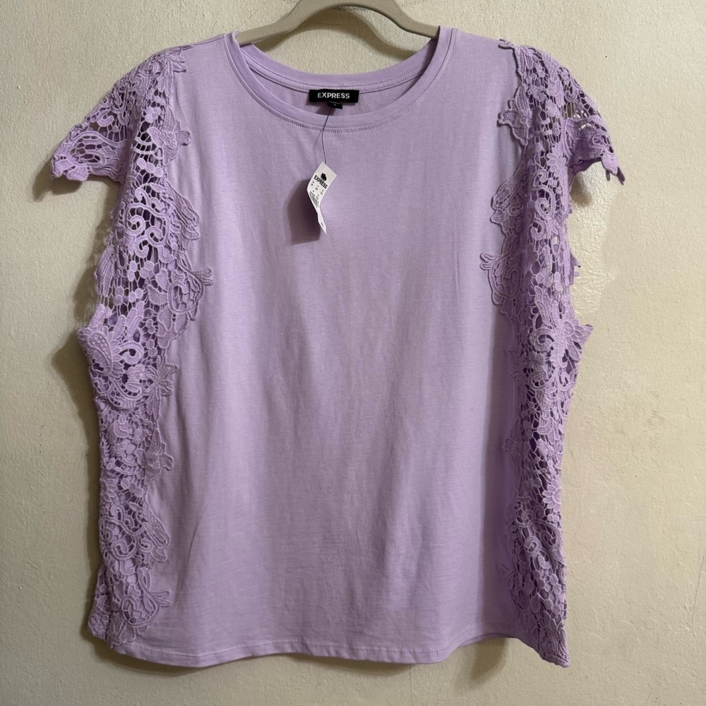 Express Lavender Lace Sleeve Top size L New With tags